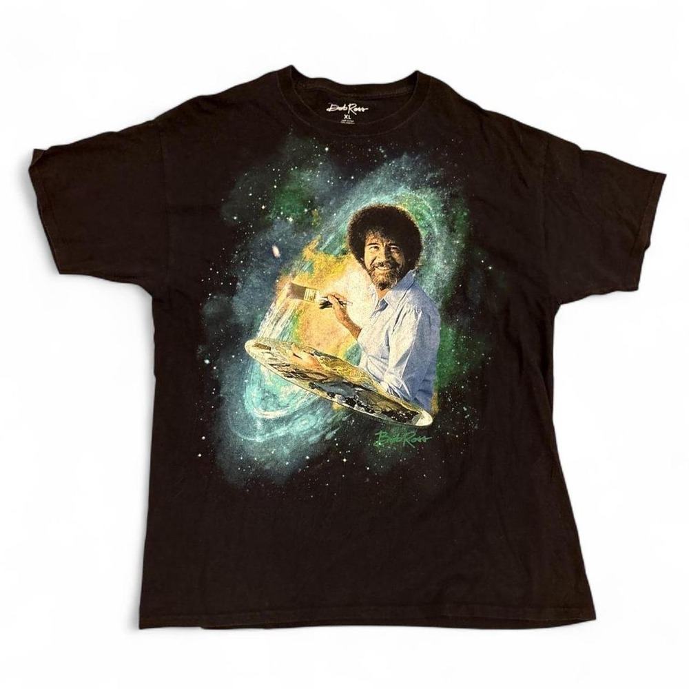 Bob Ross Galaxy Painting Graphic Tee Black Short Sleeve T-Shirt XL RN 90681